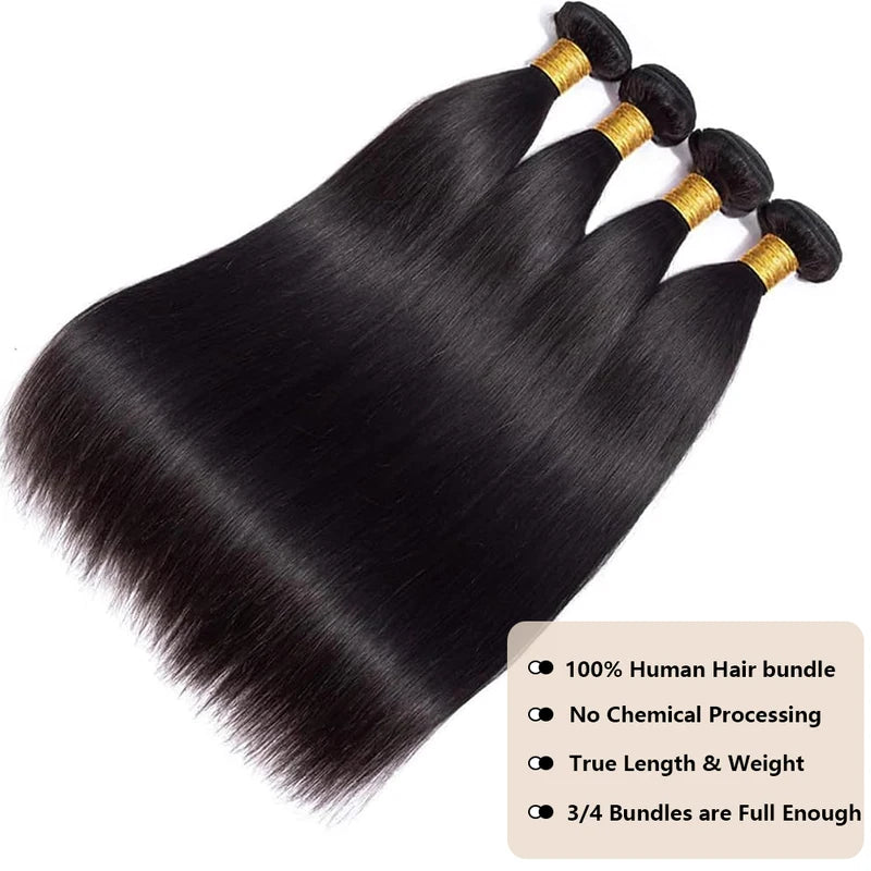 Virgin Human Hair Bundles with 5x5 Closure - Straight 10-30 Inch