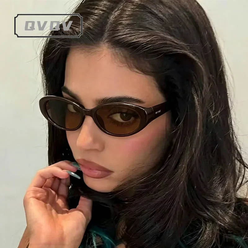 Small Oval Sunglasses for Women & Men - Y2K Narrow Rectangle Vintage Hip Hop Shades