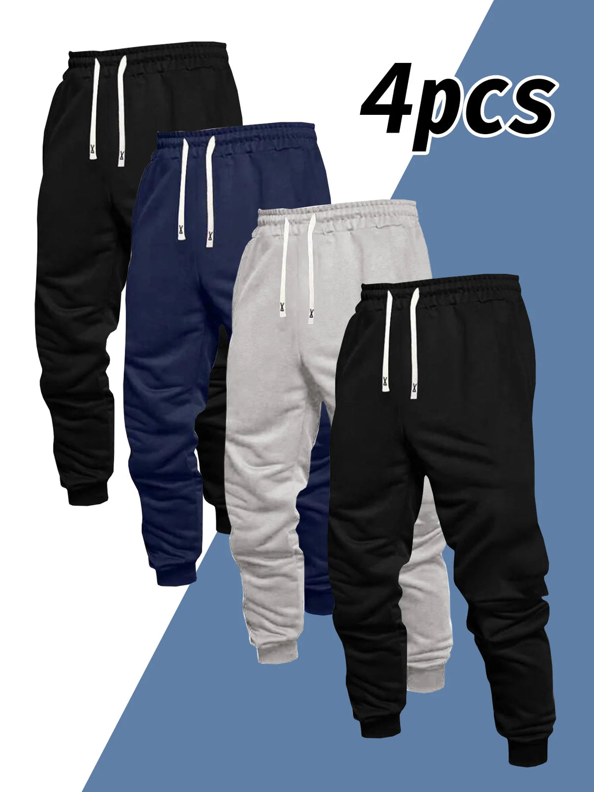 Men's 4-Piece Casual Sports Pants with Ankle Tie for Outdoor Jogging All Year