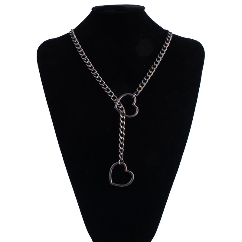 Heart Slip Chain Necklace for Women Punk Rock Goth Jewelry Accessories