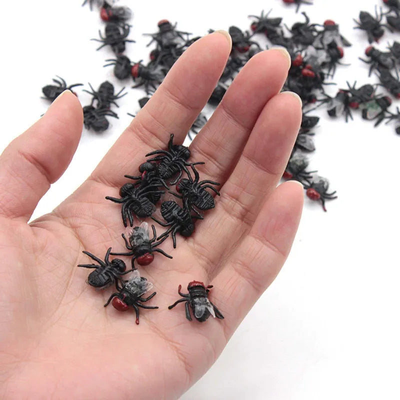 Fake Plastic Flies Insect Prank Toys Set - Halloween Joke Trick Props