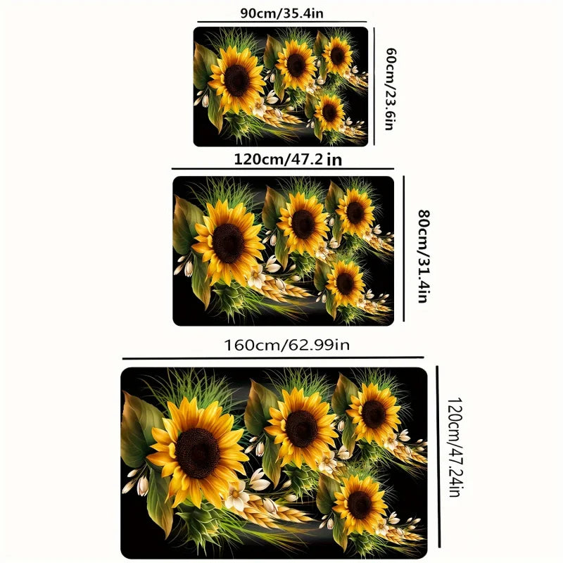 Sunflower Pattern Area Rug - Machine Washable Indoor Home Decor - Multiple Sizes