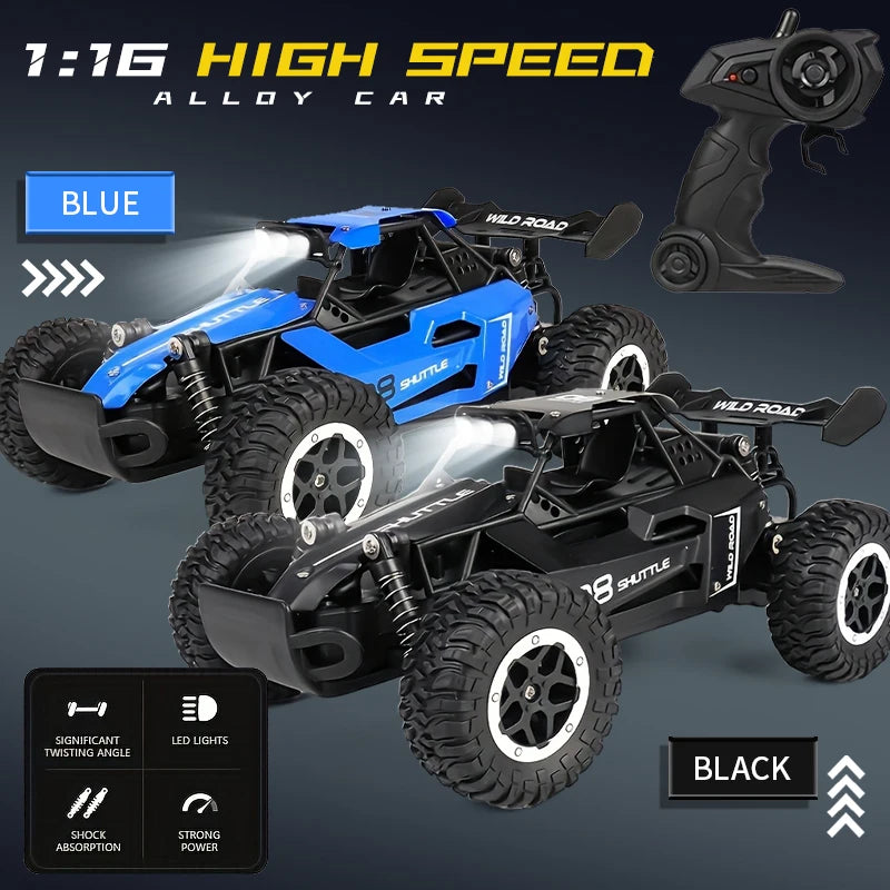 High Speed Off-Road RC Car 1:16 Alloy Buggy with LED Lights & Shock Absorbers