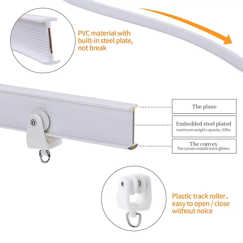 Flexible Bendable Curtain Track for Room Dividers, Windows & Bathrooms