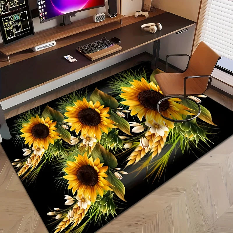 Sunflower Pattern Area Rug - Machine Washable Indoor Home Decor - Multiple Sizes