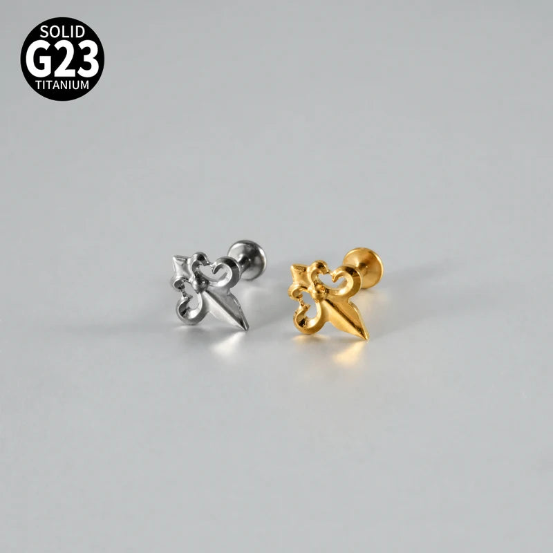 Titanium Labret Lip Stud with Horn or Anchor Design, Internal Threaded Piercing Jewelry 16G