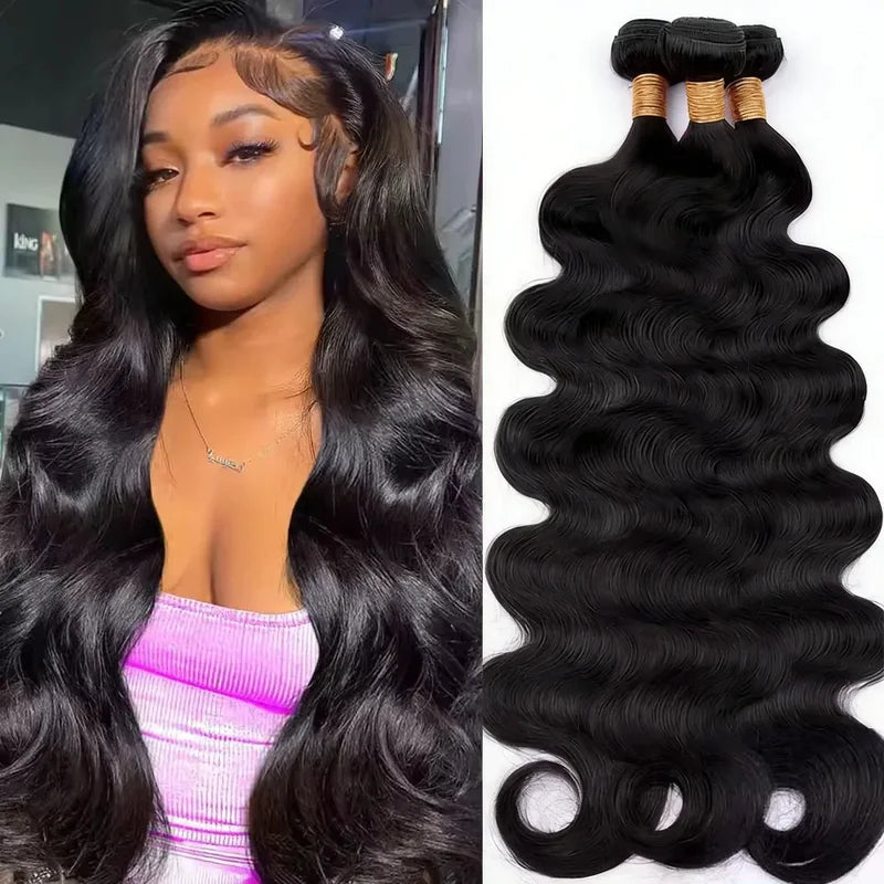 42 Inch Body Wave Human Hair Bundles - Natural Black Virgin Hair Extensions