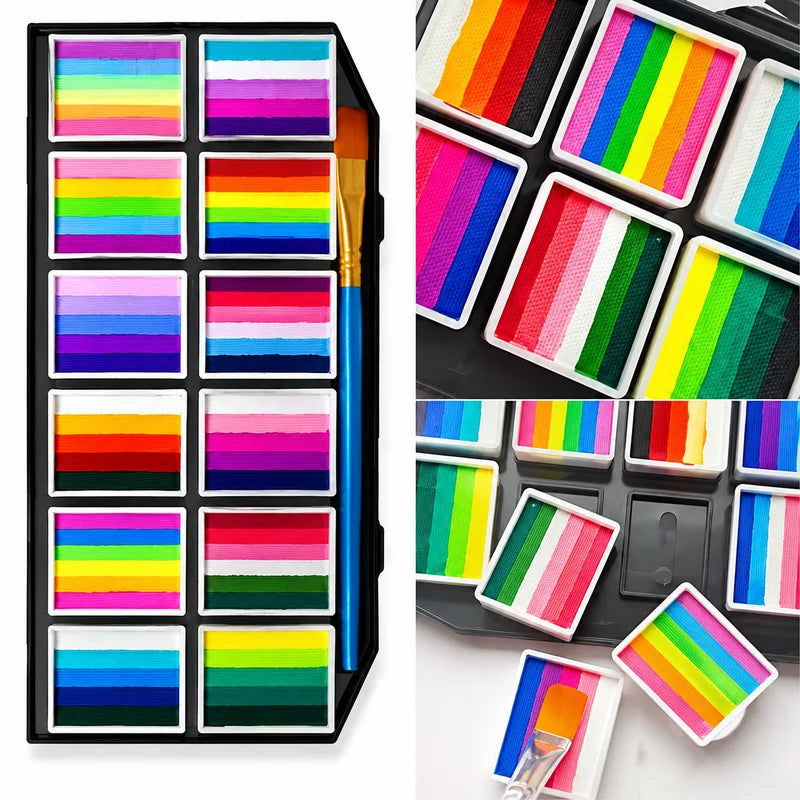 Rainbow Face & Body Paint Palette - Water Activated Makeup Kit for Halloween Cosplay Festival