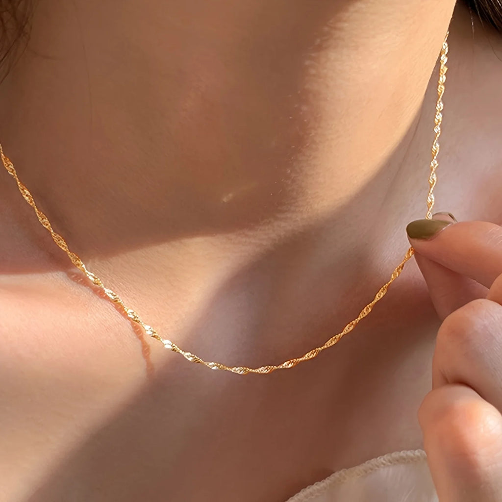 Gold Plated Stainless Steel Chain Necklace for Women Simple Clavicle Jewelry
