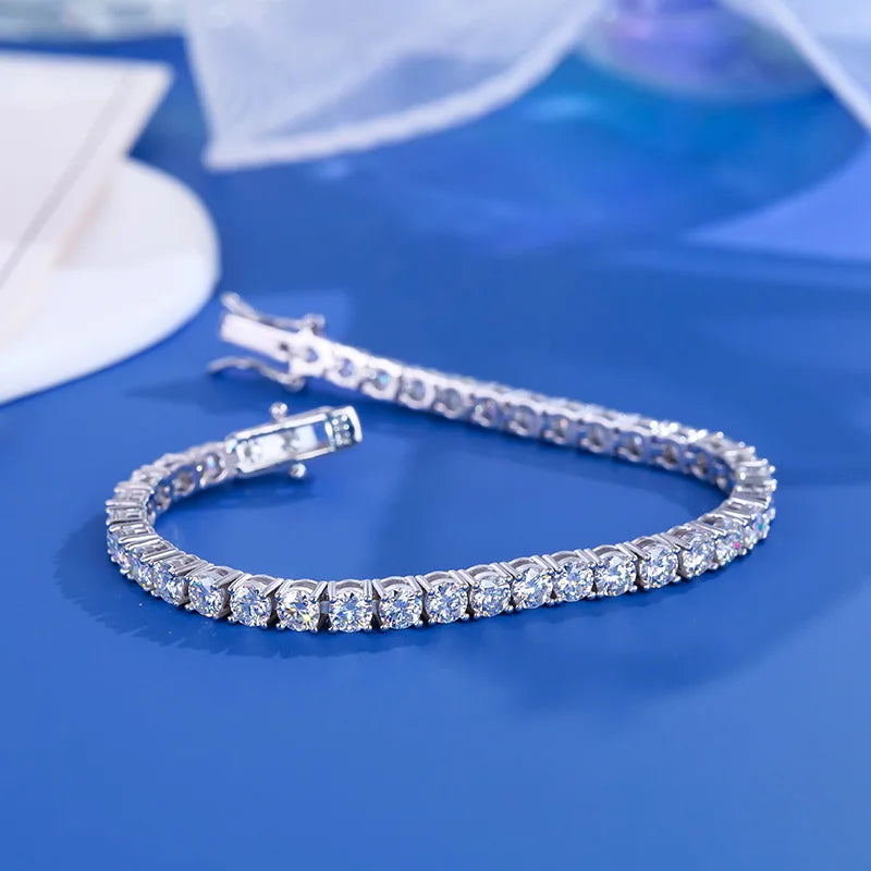 Sterling Silver Moissanite Tennis Bracelet with 18K White Gold Plating - VVS1 Clarity