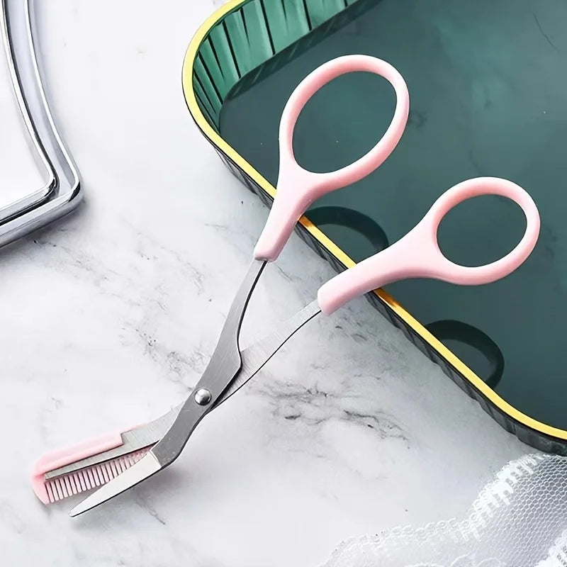 Precision Eyebrow Scissors with Pink Handle - Stainless Steel Grooming Tool