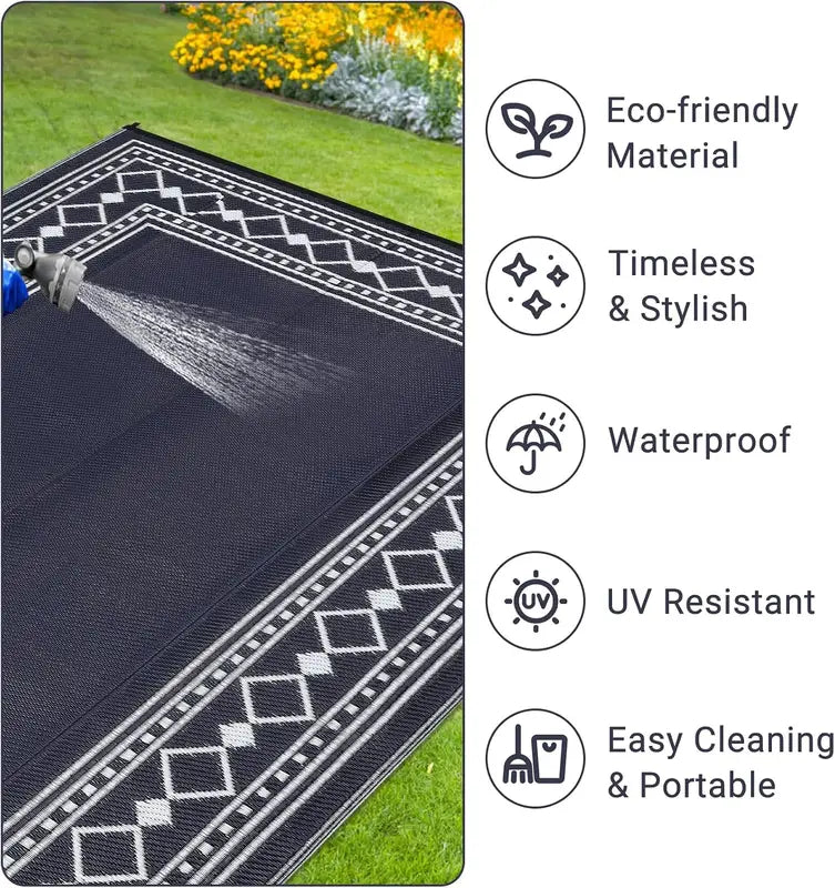 Waterproof Plastic Straw Outdoor Rug - Washable Geometric Living Room & Patio Carpet