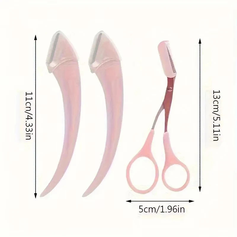 3-Piece Eyebrow Grooming Kit with Scissors, Curved Trimmer & Comb