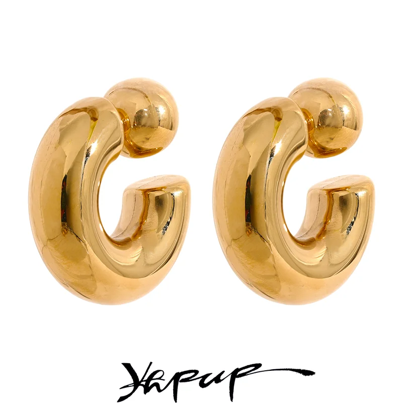Unisex C-Shaped Round Chunky Earrings - Waterproof Metal Jewelry for Women
