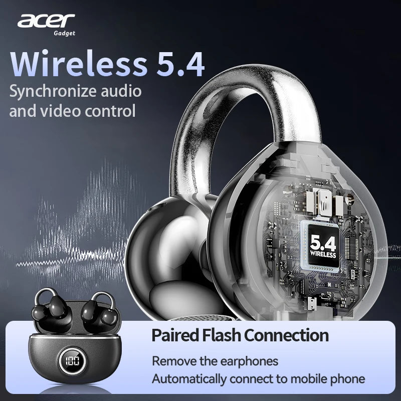 Bluetooth Earphones Wireless Ear-Clip Headphones Noise Reduction for Calls Sports
