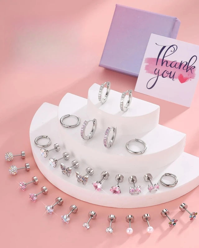 Women’s Surgical Steel Flower Butterfly Heart Stud Hoop Earrings Jewelry Gift
