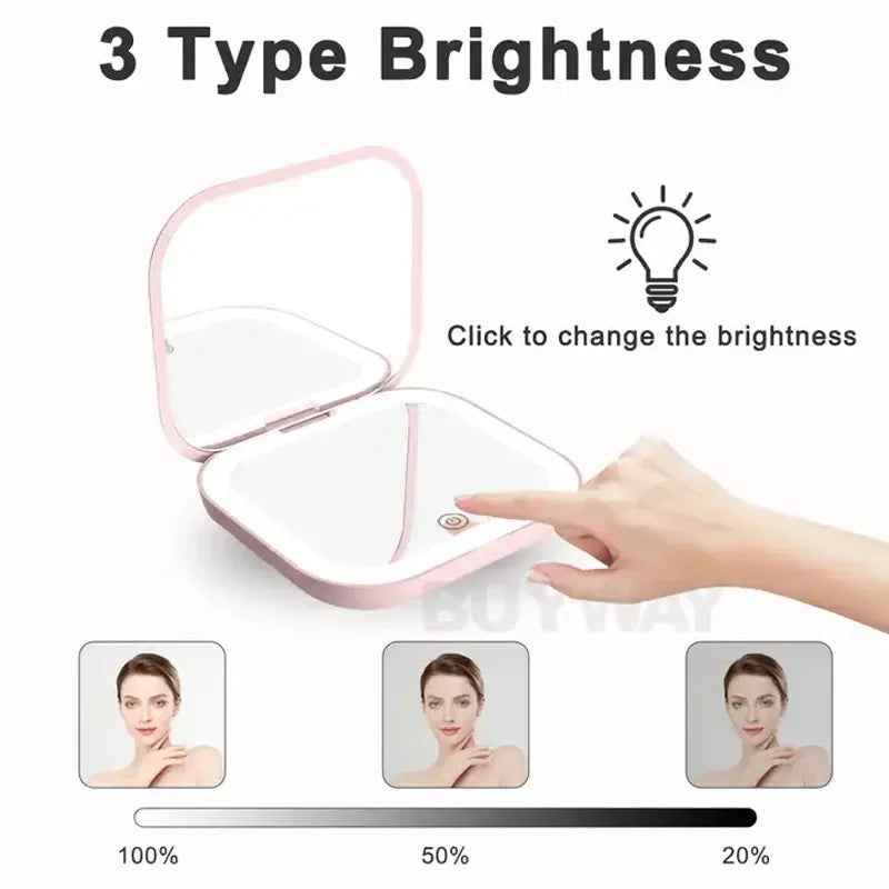 Portable Folding Cosmetic Mirror with Lights - 2X Magnification, Travel-Friendly