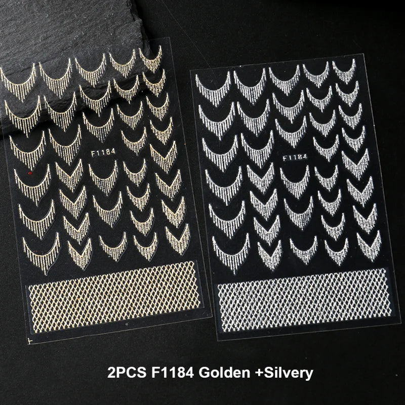 Reflective Glitter French Nail Art Stickers - Gold Silver Geometric Decals for DIY Manicure