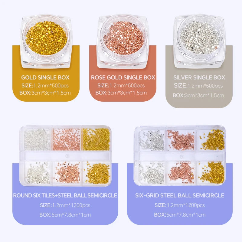 Mini Stainless Steel Caviar Beads Nail Art Decorations Silver Rose Gold Micro Ball Charms