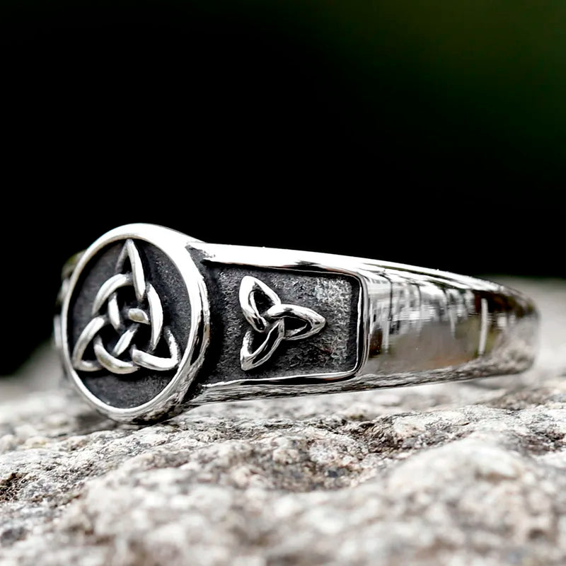 Witch Knot Stainless Steel Ring for Women Wiccan Cross Celtic Knot Jewelry Good Luck & Protection