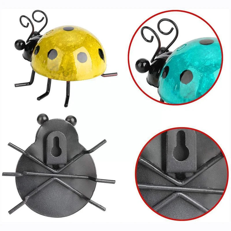 Mini Metal Ladybug Fence Hanger Wall Decor Outdoor Garden Sculpture