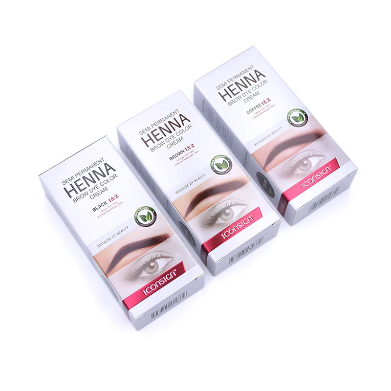 Fast Drying Henna Eyelash and Brow Dye Tint Set - Semi-Permanent Cream for Eyebrow and Lash Coloring