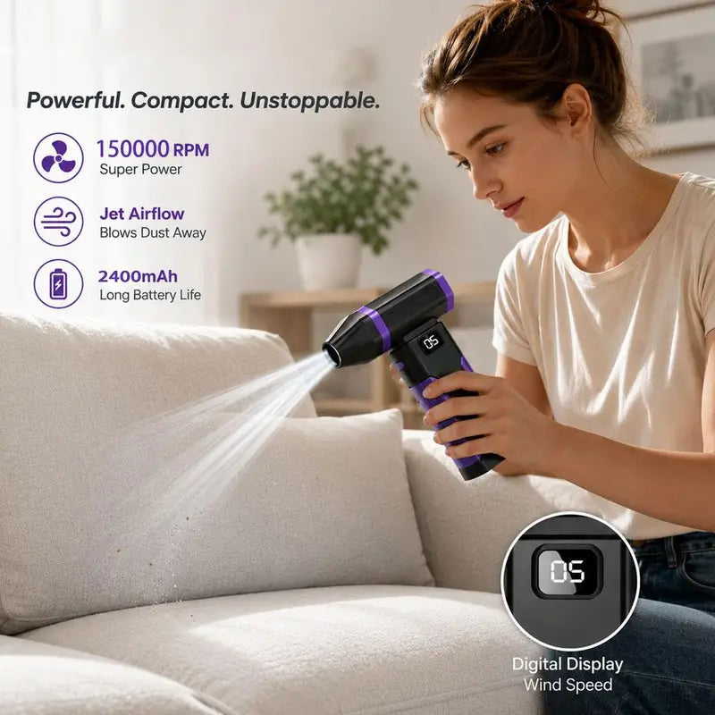 Portable Handheld Dust Fan with 150,000RPM Turbine & Long Battery Life