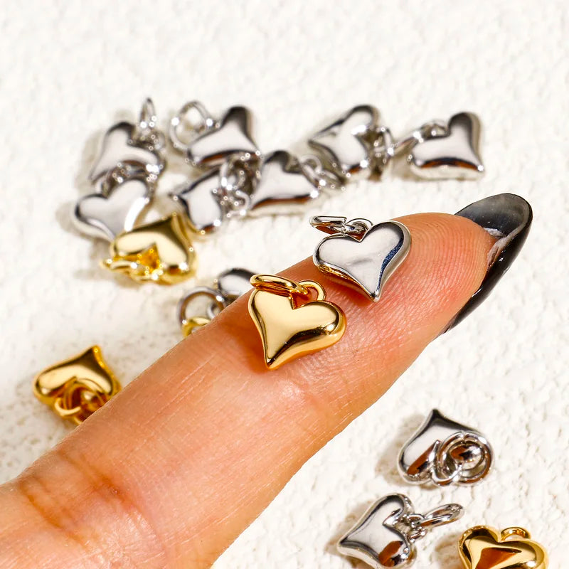 2pcs Heart-Shaped Brass Jewelry Charms for DIY Necklace & Earrings, Gold & Silver Tones