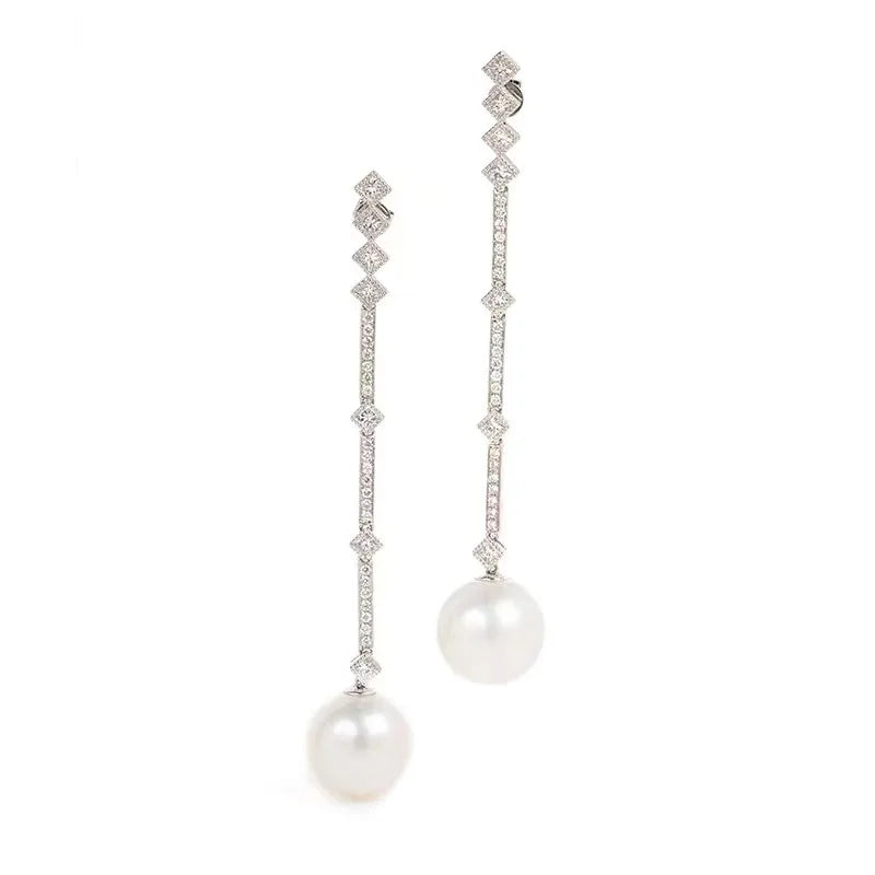 Elegant Pearl Drop Earrings for Women Bridal Wedding Jewelry with Zircon Shine
