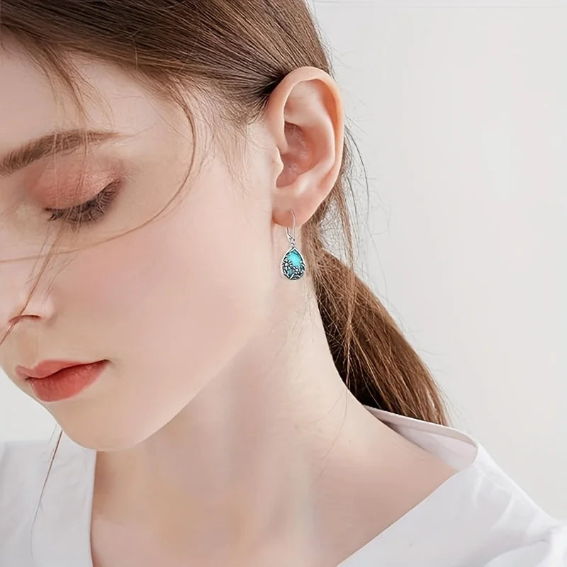 Vintage Sunflower Drop Earrings for Women Turquoise Inlay Jewelry Gift