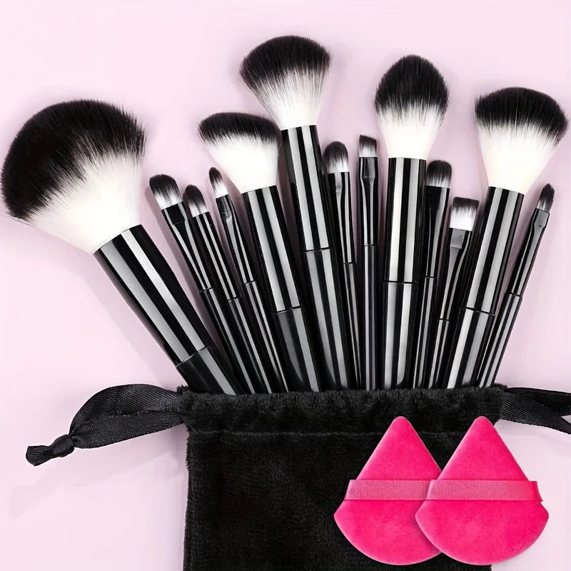 13-Piece Makeup Brush Set with Travel Bag - Synthetic Face & Eye Brushes