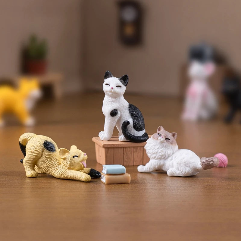 6pcs Mini Resin Cat Figurines Kitten Garden Ornaments for Fairy Garden Home Decor