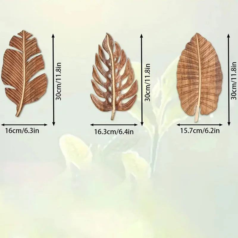 Wood Leaf Wall Art Decor Set of 3 Bohemian Indoor Wall Sculptures