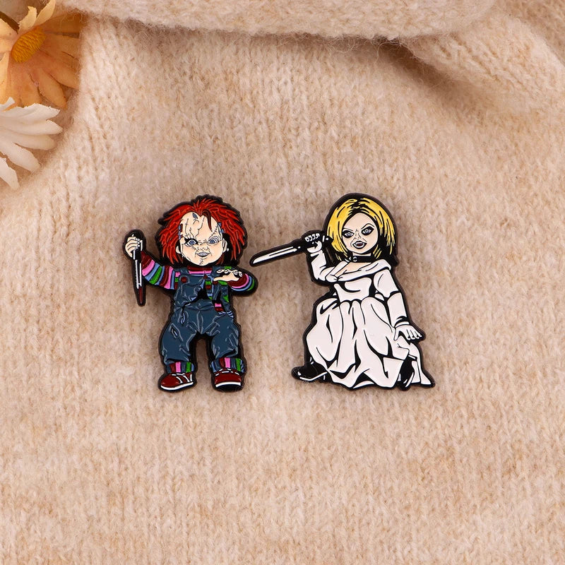 2pcs Horror Movie Enamel Pins Punk Brooches for Bags Clothing Halloween Jewelry Gift