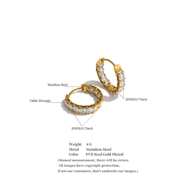 Stainless Steel Cubic Zirconia Hoop Earrings for Women - Shiny Daily Jewelry