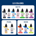 12-Color Water-Based Nail Ink Set - Matte Black & Pearl White for Nail Art and Airbrush Painting