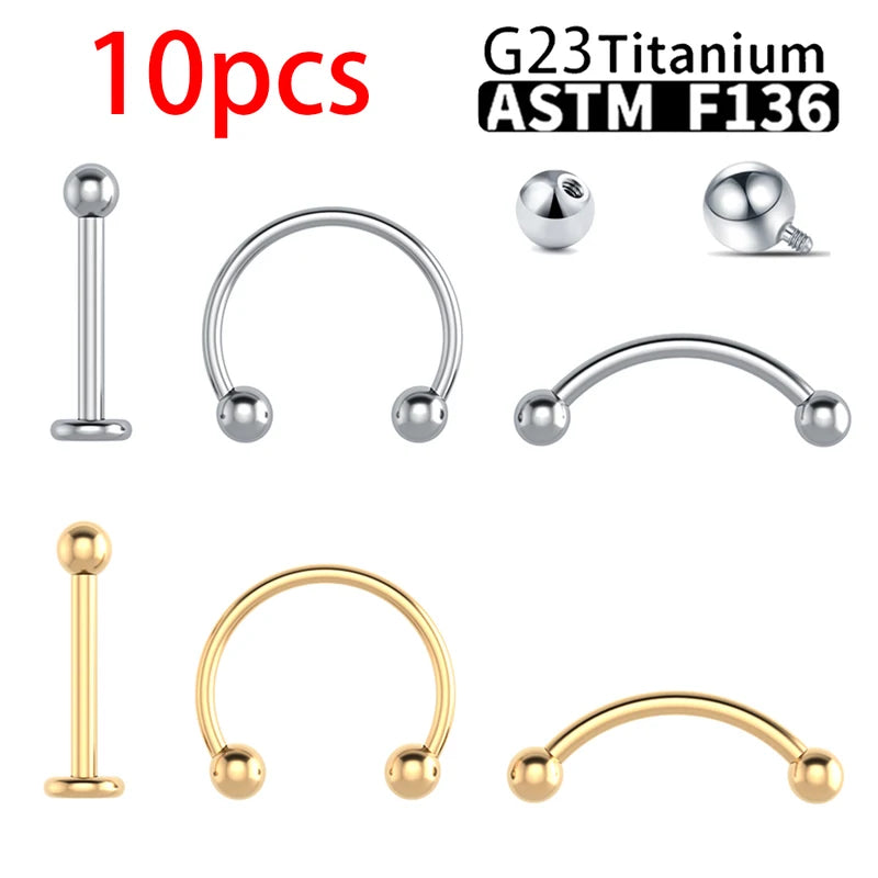 Wholesale Titanium Labret Lip & Eyebrow Piercing Jewelry Set 10PCS for Women