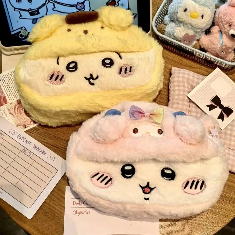 Cute Anime Plush Pen Case for Stationery Storage - Large Fluffy Cartoon Design