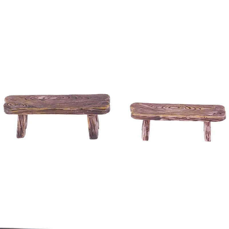 Mini Wooden Garden Bench Set - 2pcs Fairy Landscape Decor for Dollhouses