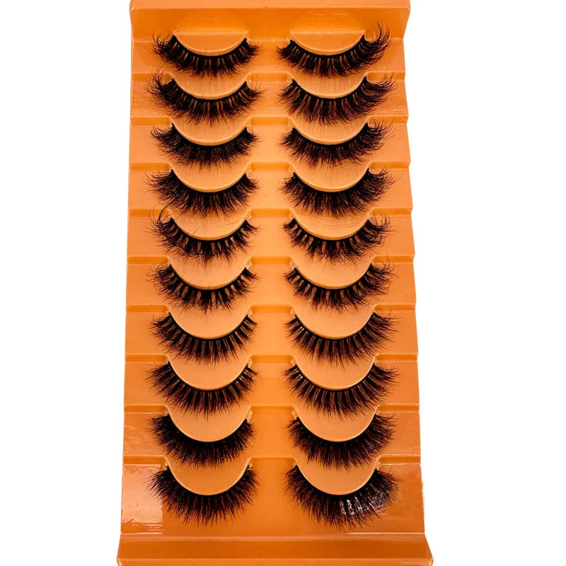 10 Pairs Fluffy Mink False Eyelashes - Natural Dramatic Look, Wispy & Long