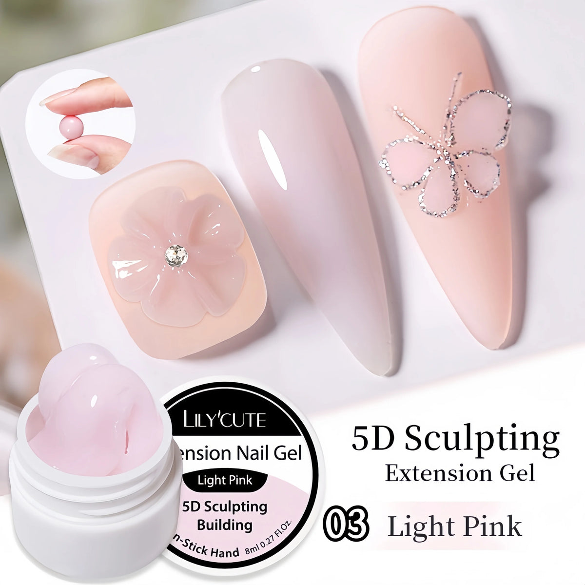 Non-Sticky Hand Extension Gel for Nail Art, 8ml Long-Lasting 3D Nail Shapes