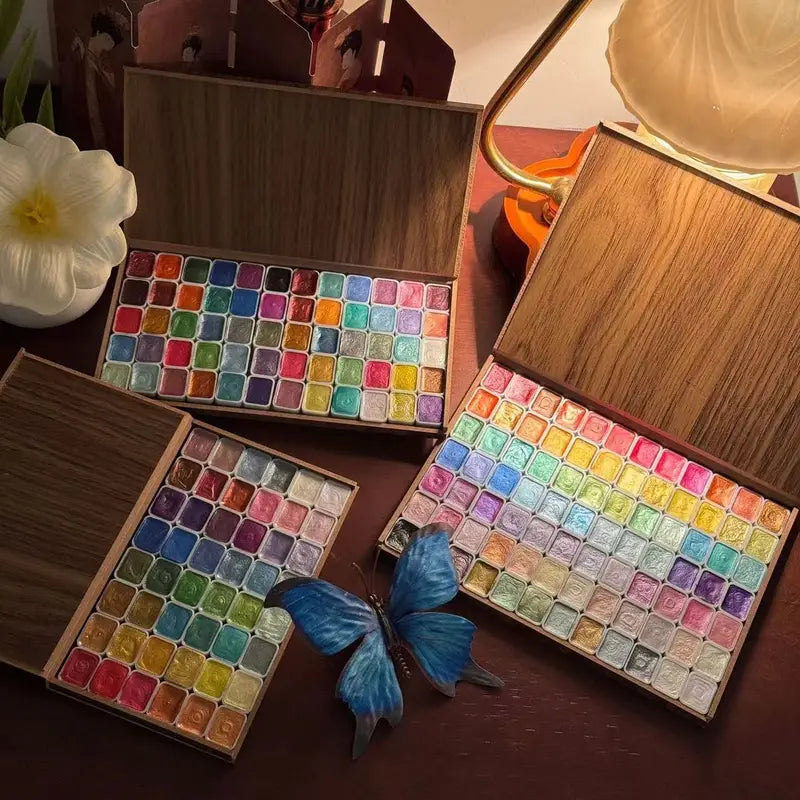 Watercolor Paint Set with 120 Colors in Wooden Box - Artistic Watercolor Art Supplies