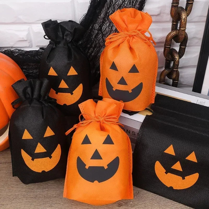 Halloween Pumpkin Candy Bags Non-Woven Fabric Drawstring Storage Pouches - Party Supplies