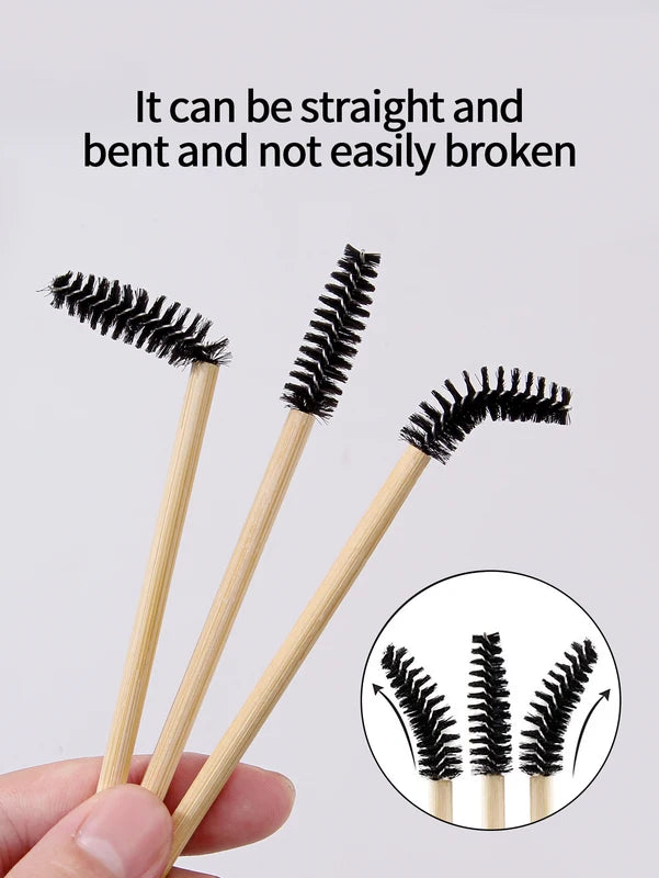 Natural Bamboo Eyelash & Eyebrow Brush Set - Portable Makeup Applicator Kit, 25/50/100PCS