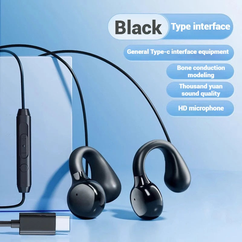 Wired Type C & 3.5mm Clip-On Stereo Earbuds with HD Mic for Gaming and Sports