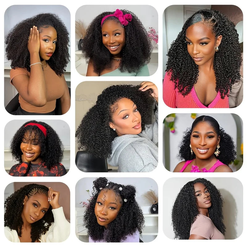 Brazilian Human Hair Curly Wig 16-36in Seamless Glueless Half Wig for Natural Look