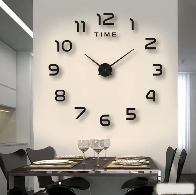 Large Modern Wall Clock with 3D Numbers & Frameless Design - DIY Acrylic Mirror Decor