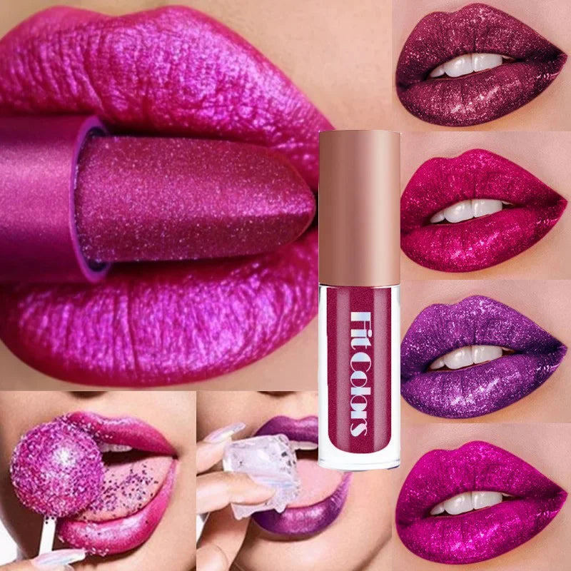 Lip Gloss Set - Metallic No-Stick Pearly Glitter Matte Lip Liquid Kit 4Pcs