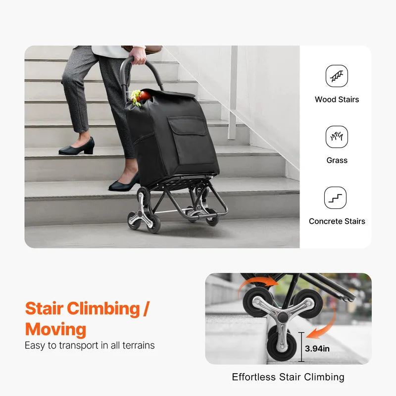 Foldable Stair Climbing Shopping Cart 110Lbs Household Utility Trolley