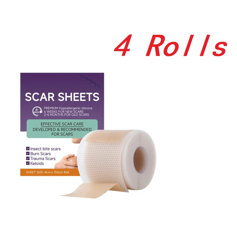 Silicone Scar Sheets Roll Set - Waterproof Breathable Self-Adhesive Skin Cover, 4 Rolls